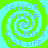 Four identical spiral patterns with alternating green and cyan colors, each containing layered text in light blue.