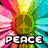 six distinct peace symbol designs with varied color schemes and backgrounds including a rainbow sunburst, black-and-white globe, and multicolored rings