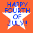 Four identical pixelated icons display 'HAPPY FOURTH OF JULY!!' text over a white star on an orange background.