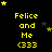 Yellow text "Felic and Me <333" on black background with scattered yellow stars, arranged in a of repeated elements