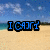 A beach scene with blue sky and clouds, featuring pixelated text that changes across frames.