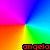 A 5x5 contact sheet of animated frames showing a rainbow gradient background with the text 'angela' in different colors across each frame.