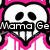 Pixelated cartoon skull with pink and white heart-shaped background, displaying text fragments