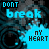 repeating blue heart-shaped icons with 'MY HEART' text, surrounded by black circular patterns and cyan 'DONT break' text on a dark background