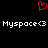 Red pixelated heart symbol above two instances of white text reading 'Myspace<3' on a black background.