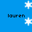 Blue background with white snowflake shapes and repeated text 'lauren' in black pixelated font.