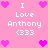 Pixelated pink background with white text 'I Love Anthony <333' and multiple purple heart icons arranged in a pattern