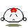 A 4-frame pixel art animation of a white rounded character with red flower-like headpiece, showing subtle pose and expression changes across frames.