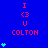 Blue background with red text "I <3 U COLTON" and light blue heart symbols in vertical