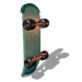 A teal skateboard with black wheels rotates through multiple angles against a white background, showing side views and top-down perspectives.