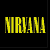 A 2x2 contact sheet of four black-and-white portrait frames with a yellow "NIRVANA" text block on the top-left, displayed as an animated icon frame sequence.