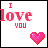 Pixelated pink text "I love YOU" with a pixelated pink heart, where the name below "YOU" alternates between red and light pink.