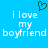 Blue background with white pixelated text reading "i love my boyfriend" and a green heart symbol above the text.