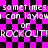 Pixelated text on a pink and black checkered background with repeated phrases.