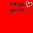 Red background with black pixelated text 'heyy girrlll' and a white heart symbol on the left side, mirrored without the heart on the right.