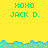 Pixelated green text 'XOXO' and 'JACK D.' on yellow background with blue wave border, repeated in two