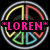 Pixelated circular icon with neon-colored geometric shapes forming a stylized 'A' and 'B' around a central black band containing pink text.