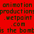 Red background with repeated dark green text in a pattern, including 'animation', 'productions', '.wetpaint', '.com', and 'is the bomb' phrases