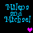 Pixelated blue text 'Miles and Michael' on black background with pink and purple hearts in different positions across frames.