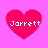 Four red heart shapes on a pink background, each containing the text "Jarrett" in white pixelated font.