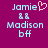 Pixelated text and symbols on a magenta background with one version showing a pink heart symbol next to 'Jamie' while the other shows plain text.