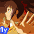 Six anime-style character portraits arranged in a , each with a colored text label below or above