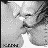 Static grayscale buddy icon depicting two figures in a kissing pose with pixelated rendering and visible dithering effects.