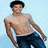 A 48x48 pixel animated buddy icon featuring a shirtless man in jeans and a black cap on the left side, with three cyan text phrases displayed on a black background to the right.