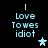 Pixelated text reads "I Love Towses idiot" with a light blue star icon on black background, two variations show different star colors.