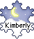 Pixelated snowflake-shaped icon with blue and white sections, yellow crescent moon, white clouds, and black text reading Kimberly.