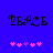Blue background with black 'PEACE' text and pink/purple star icons; left side shows five stars, right side shows four stars.