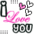 A 4-frame animated contact sheet of a buddy icon featuring repeated 'Love You' text, heart symbols, and bottle icons in pink, black, and white color schemes with dotted patterns.