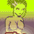 Animated contact sheet of a pixelated cartoon character with green hair and large breasts, displaying text variations across frames on a yellow background.