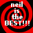Red and black spiral background with white text reading "neil is the BEST!!!" in four identical quadrants.