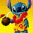 Pixelated blue character with large ears holds a coconut drink against yellow background, green text reads 'Original Icons .com' on dark green