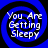 Four identical circular blue and black spiral patterns with white text reading "You Are Getting Sleepy" arranged in a