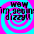 Four identical display 'WOW im gettin dizzy!!' text over cyan and magenta spiral backgrounds with pixelated black lettering