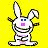 Pixelated bunny with purple nose and blue eyes on yellow background, next to black with yellow text reading 'Sucks to be you!'