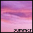 Two side-by-side pixelated show a pink and purple sunset sky with the word 'summer' in blocky text at the bottom; left has black text, right has light purple text