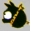 Animated black cartoon head with yellow chain, white eyes showing different pupil positions across frames.