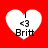 Four identical white heart-shaped icons on a solid red background, each containing a vertical line, a '<3' symbol, and the text 'Britt' in black.