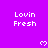 Purple background with repeated white text "Lovin Fresh" and pixelated heart symbols in a