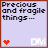 six displays a static icon with text "Precious and fragile things... Need special handling." featuring heart symbols in red, pink, or white