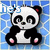 Two pixelated panda icons with black and white fur, pink inner ears and feet, against a blue background; left icon has 'ne's' text above it, right icon has 'pimpim' below