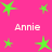Pink background with green star shapes and repeated white text 'Annie' in pixelated font.