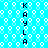 A static pixel art image with a bright cyan background patterned by repeating white circular shapes, featuring two vertical of dark blue text spelling "KAYLAKAYLA"