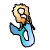 Pixelated character with light brown hair and beard, wearing a blue dress with white circular cutout, standing against plain background.