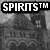 Black-and-white pixelated image split into two sections: left shows 'SPIRITS™' text over a blurred figure, right displays 'Keep An Open Mind' in white block letters on black background.
