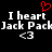 Black background with white pixelated text reading 'I heart Jack Pack' and '<3', plus a red pixelated heart symbol above the first line.