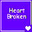 Four purple square each display 'Heart Broken' text with white pixelated font and a heart symbol below, showing animation progression from one to four hearts